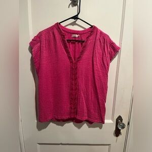 Faherty hot pink gauze Lucia top